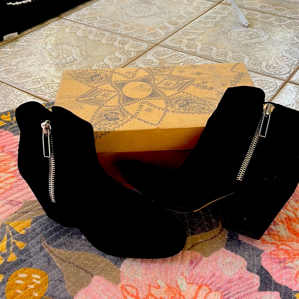 Black Zippered Suede Booties. Size 6 and a half